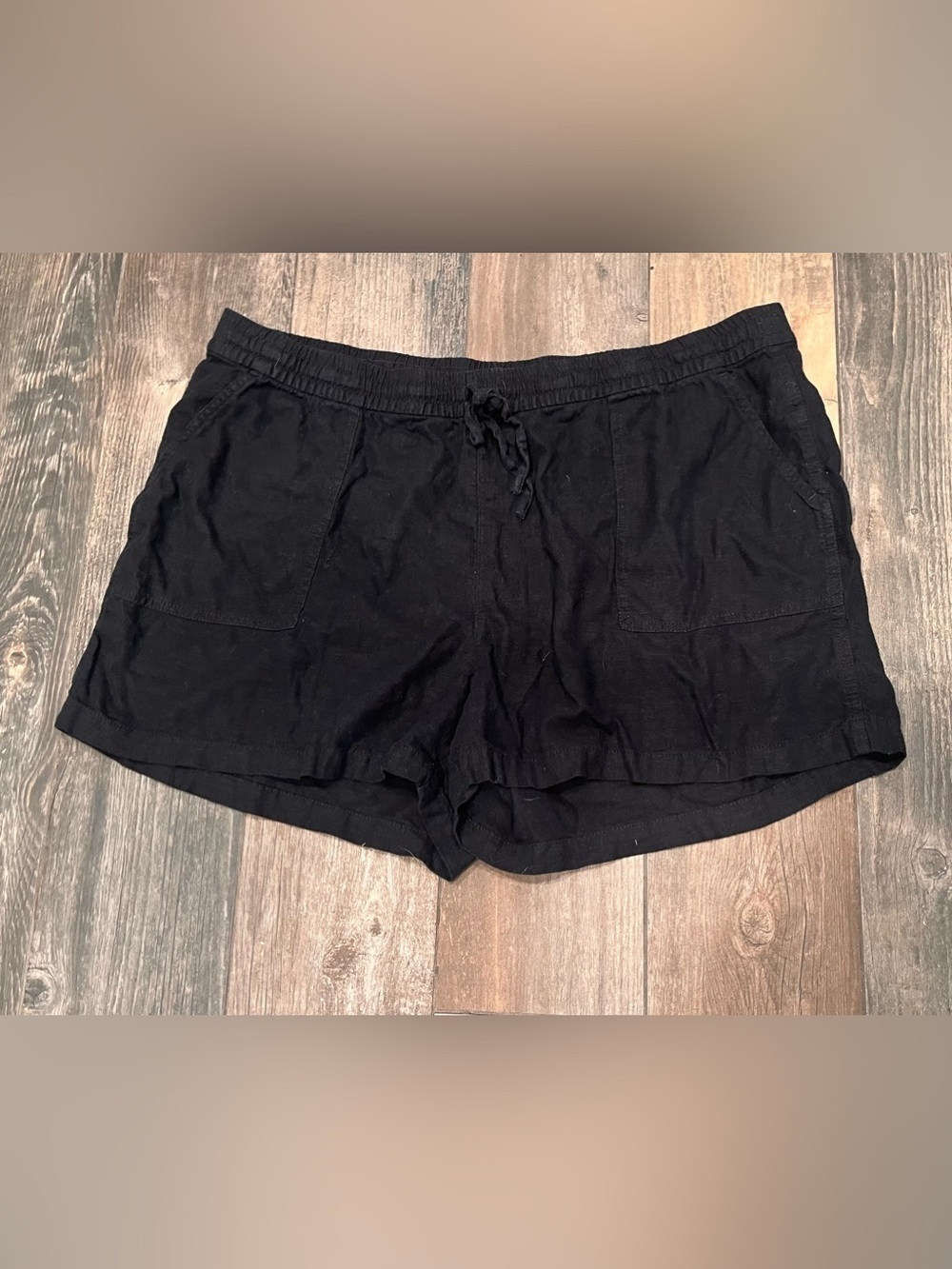 J Crew Black Linen Blend Drawstring Waist Shorts Size XL Coastal Preppy Summer